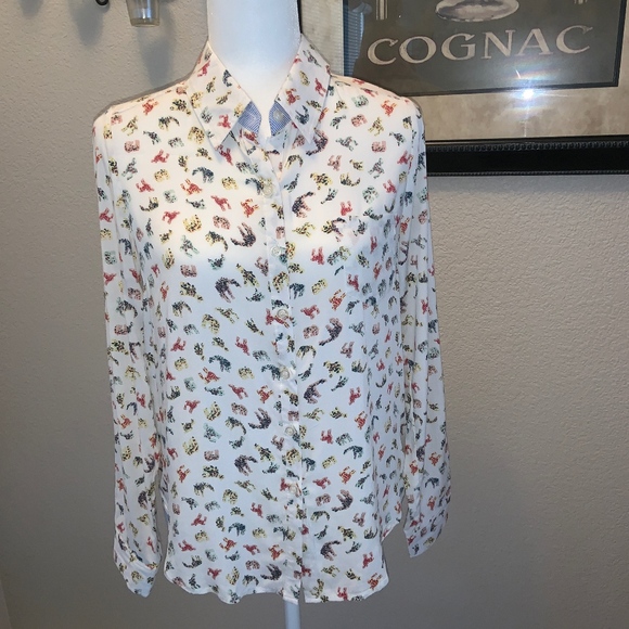 ezra Tops - Ezra Animal Print Button Down Blouse